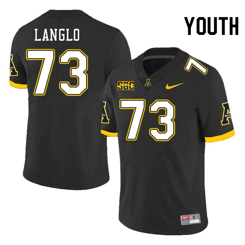 Youth #73 Garner Langlo Appalachian State Mountaineers College Football Jerseys Stitched-Black